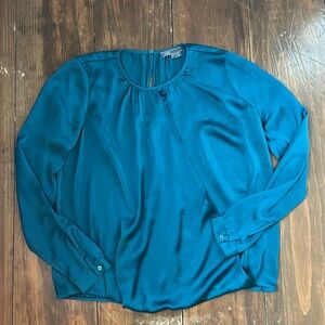 Pure silk peacock blue long sleeve top by Vince